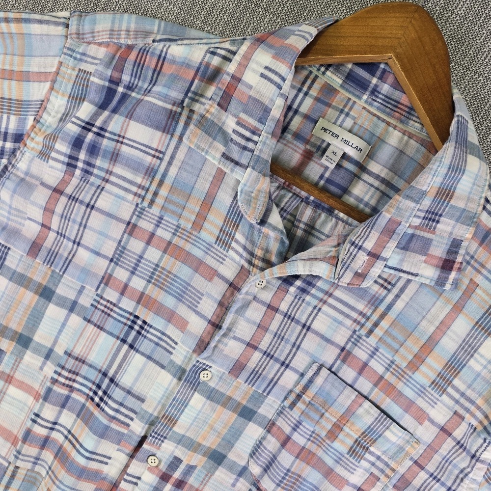 Peter Millar Casual Shirt Mens XL Patchwork Blue Button-Up Coastal Preppy